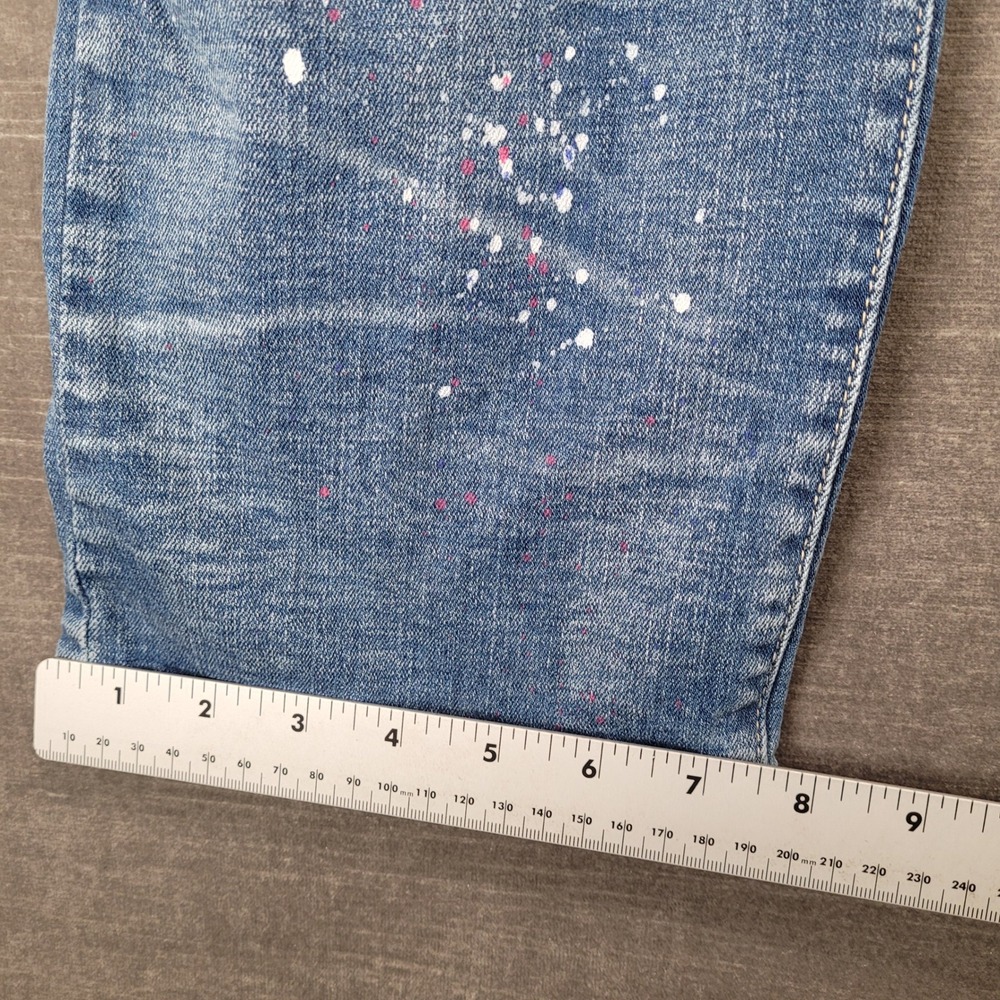 Smoke Rise Mens Distressed Paint Splatter Rhinestone Script Jeans Blue 43x33 - Picture 6 of 9
